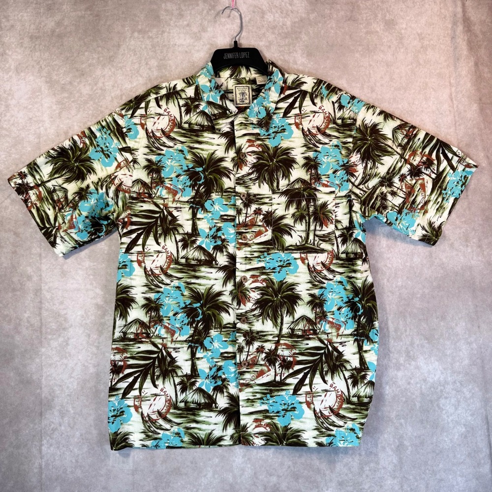 Roundtree Yorke Shirt Mens L Multi Color Tropical Palm Tree Cotton Button Cruise